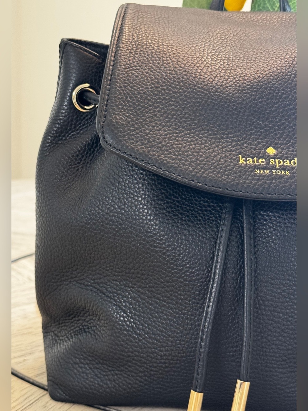 Kate Spade Leila Medium Flap Black Pebbled Leather Backpack - Picture 8 of 16